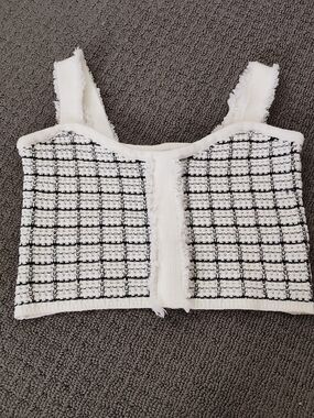 debut White and Black Tweed Check Crop Tank